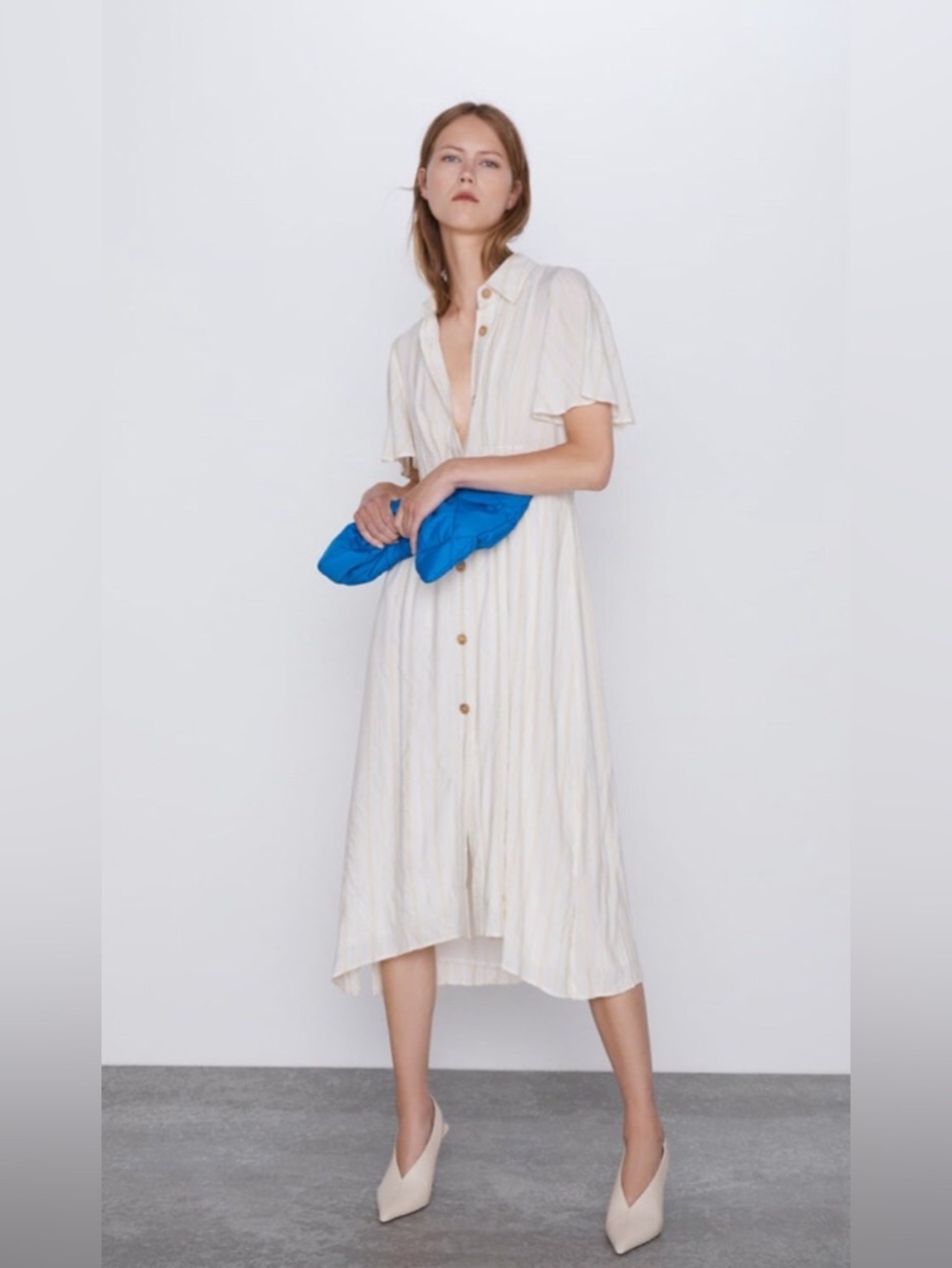 NWT New with Tags Zara Striped Rustic Dress Ecru Size S Small